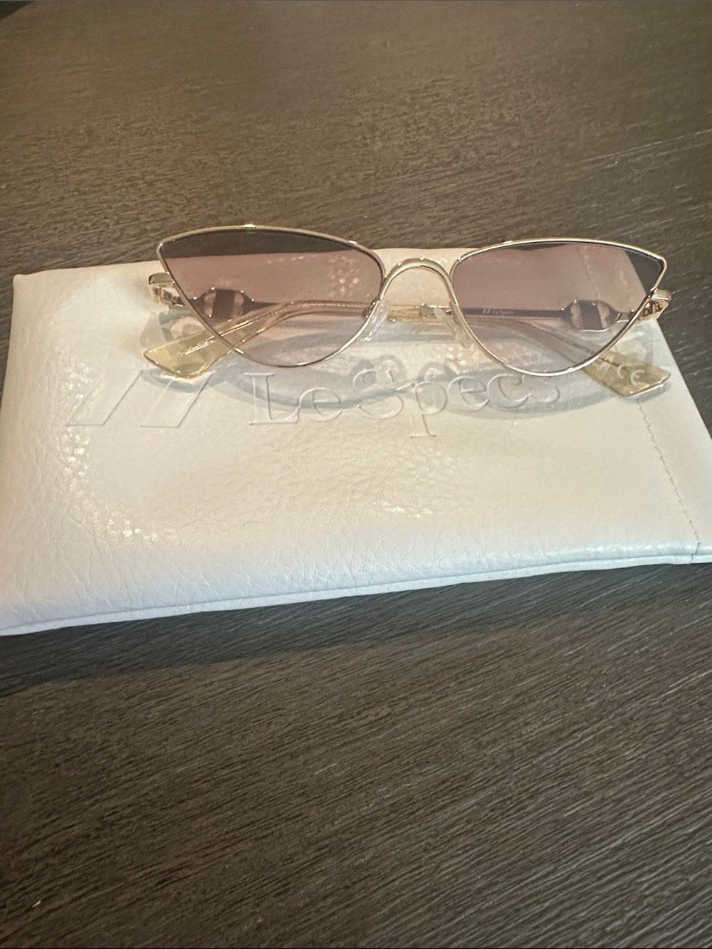 Le Specs the Soirée Cat Eye Gold Frame Sunglasses with Brown Lenses